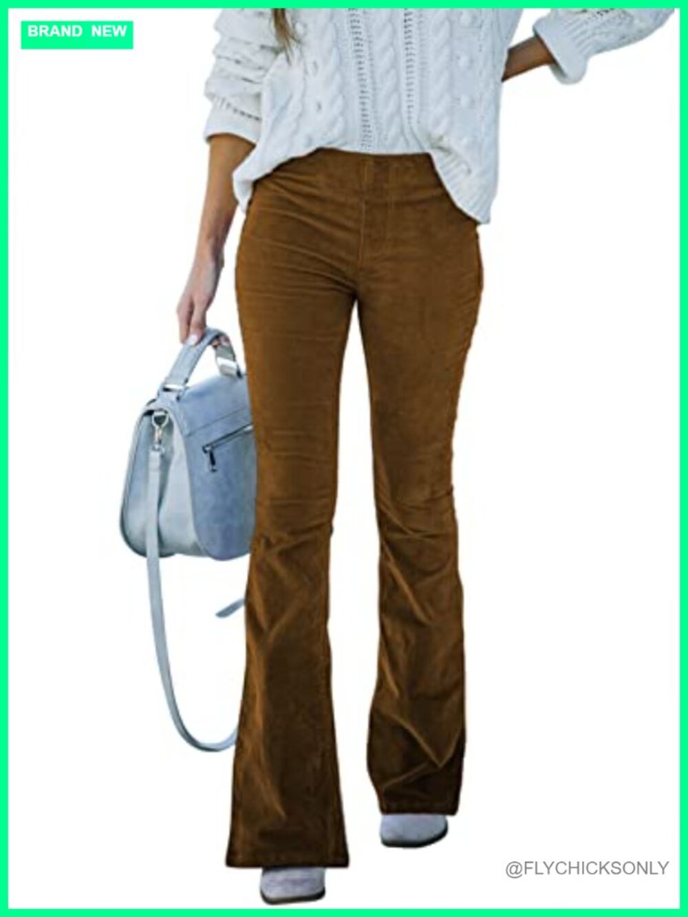 Sidefeel Flare Corduroy Pants Elastic Waist Bell Bottom Trousers